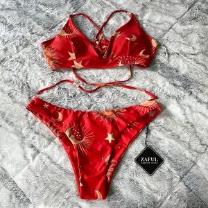 Zaful Red Sun & Moon Swim Large Set • Bottoms are only NWT
